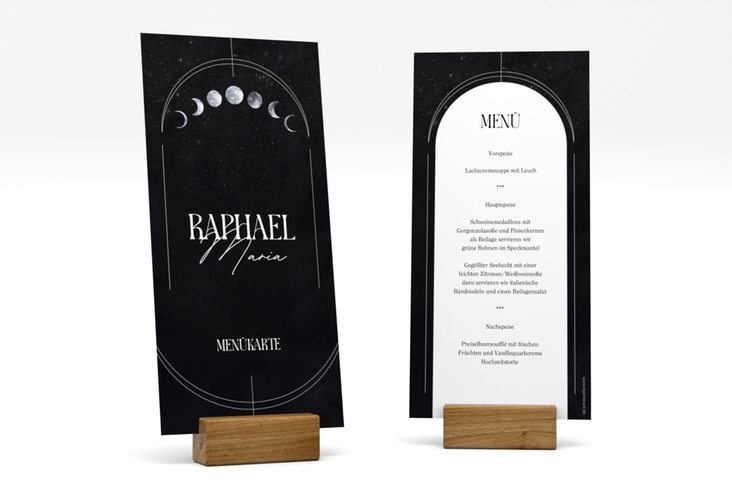 Menükarte Hochzeit Mondphase lange Karte hoch schwarz