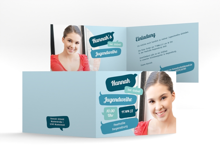 Einladungskarte Jugendweihe Grownup A6 Klappkarte quer hochglanz