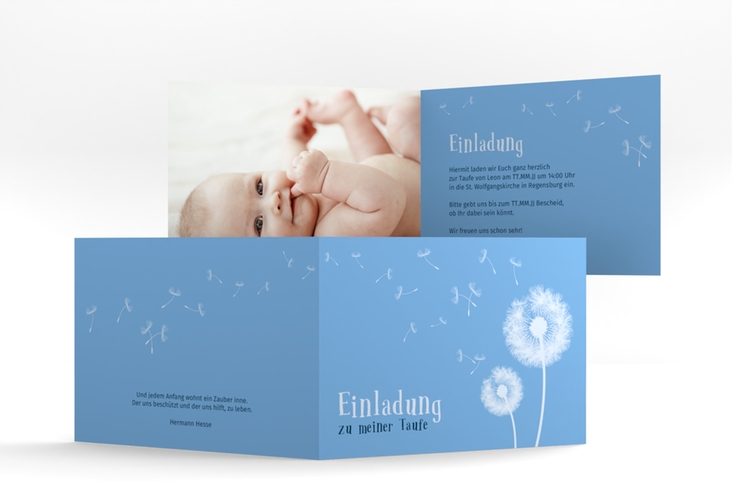 Einladungskarte Taufe Supreme A6 Klappkarte quer blau hochglanz