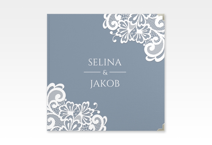 Gästebuch Selection Hochzeit Vintage Leinen-Hardcover blau mit floraler Spitze