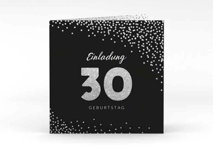 Einladung 30. Geburtstag Glitzer quadr. Klappkarte grau