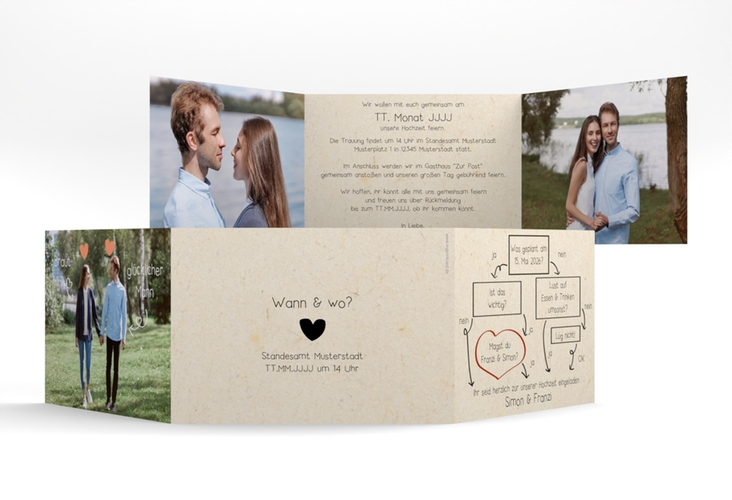 Hochzeitseinladung Entscheidung A6 Doppel-Klappkarte beige