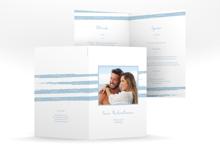 Menükarte Hochzeit Mare A5 Klappkarte hoch blau