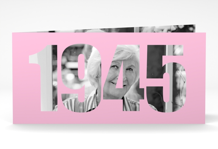 Einladungskarte Jahreszahl 2025 lange Klappkarte quer rosa