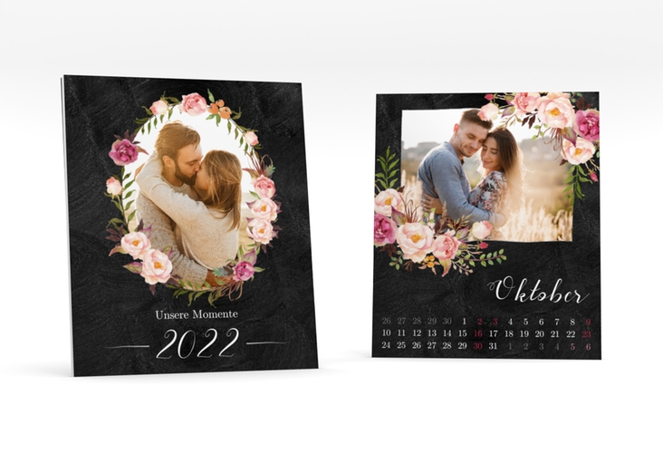 Foto-Tischkalender Floral Kalenderblatt-Karte schwarz hochglanz