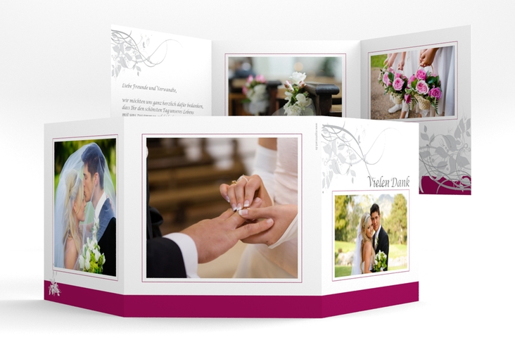 Dankeskarte Hochzeit Florenz quadr. Doppel-Klappkarte pink hochglanz