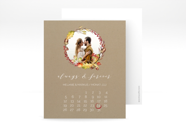 Save the Date-Kalenderblatt Herbstlich Kalenderblatt-Karte Kraftpapier