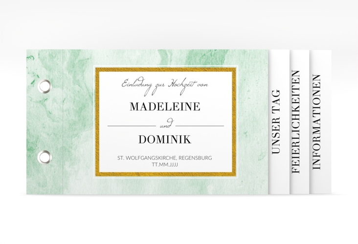 Hochzeitseinladung Marble Booklet gruen