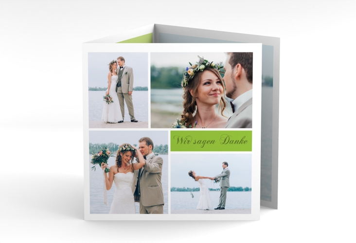 Dankeskarte Hochzeit Collage quadr. Doppel-Klappkarte gruen