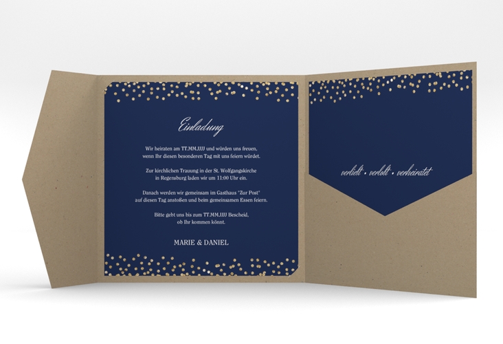 Hochzeitseinladung Glitter Pocketfold blau hochglanz