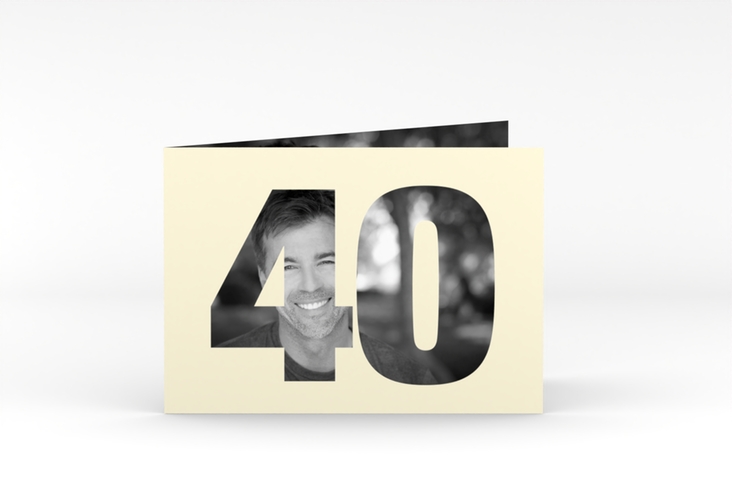 Einladung 40. Geburtstag Numbers A6 Klappkarte quer beige