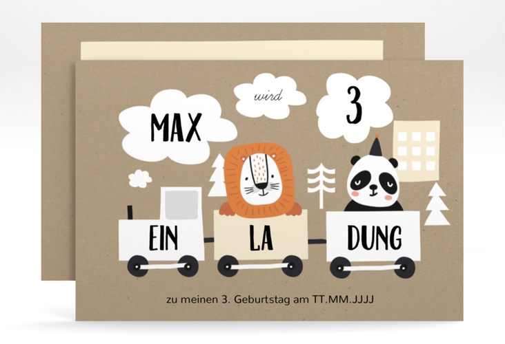 Einladungskarte Kindergeburtstag "Zug" DIN A6 quer zum ersten Geburtstag mit Babyfoto