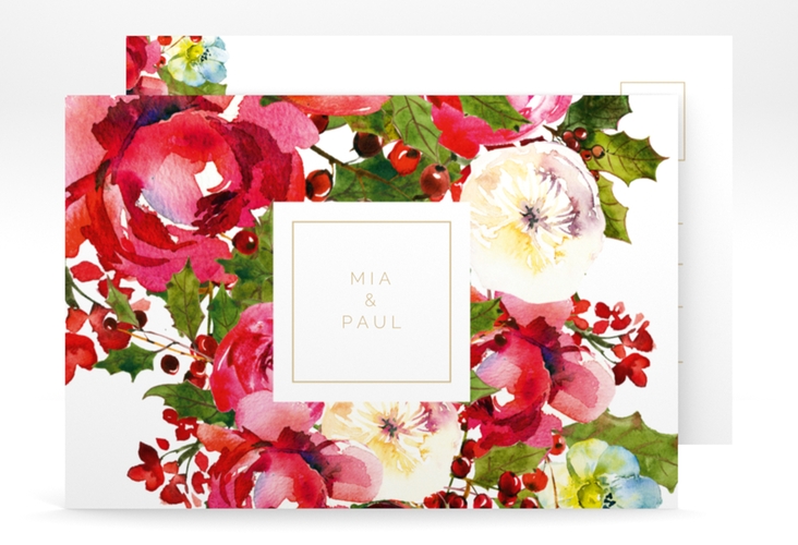 Antwortkarte Hochzeit Blumenpracht A6 Postkarte weiss