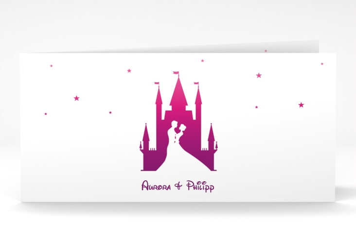 Danksagungskarte Hochzeit Castle lange Klappkarte quer pink hochglanz