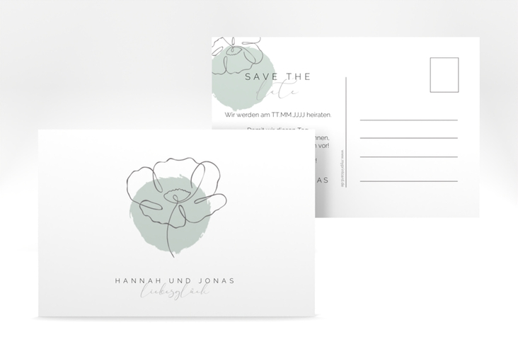 Save the Date-Postkarte Flowerline A6 Postkarte gruen