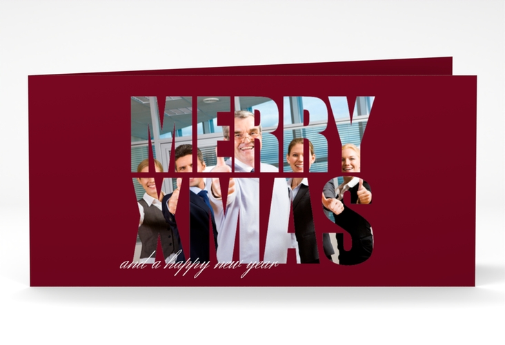 Geschäftliche Weihnachtskarte XMAS lange Klappkarte quer hochglanz modern mit Foto