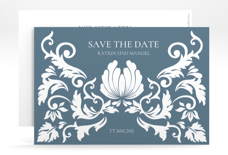 Save the Date-Karte Royal A6 Karte quer mit barockem Blumen-Ornament