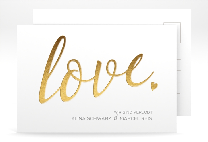 Verlobungskarte Hochzeit Glam A6 Postkarte weiss