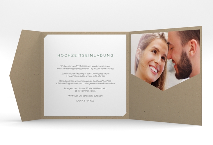 Hochzeitseinladung Fingerprint Pocketfold gruen schlicht mit Fingerabdruck-Motiv