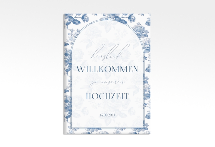 Willkommensschild Leinwand Floral Blue 50 x 70 cm Leinwand mit blauem Blumenmuster auf weißem Grund