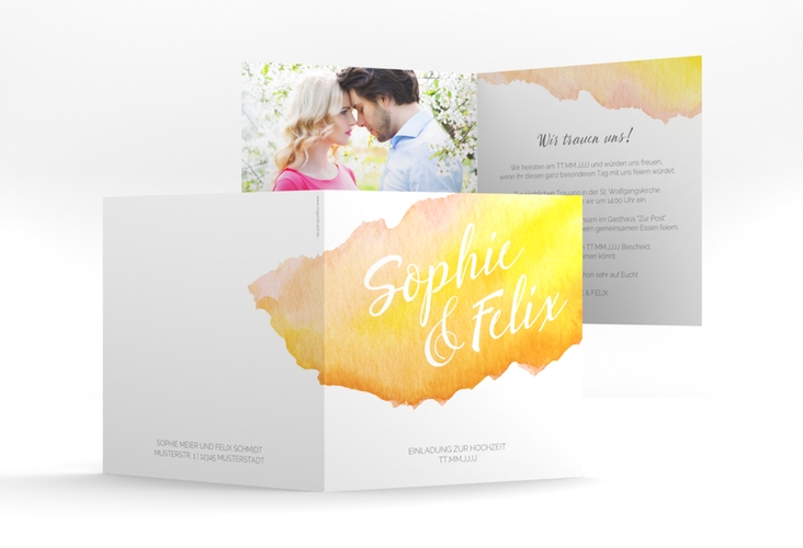 Hochzeitseinladung Aquarella quadr. Klappkarte gelb