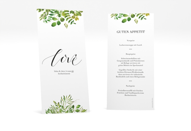 Menükarte Hochzeit Botany lange Karte hoch