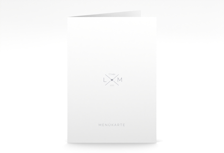 Menükarte Hochzeit Initials A5 Klappkarte hoch grau mit Initialen im minimalistischen Design