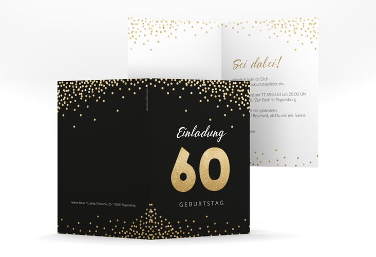 Einladung 60. Geburtstag Glitzer A6 Klappkarte hoch gold