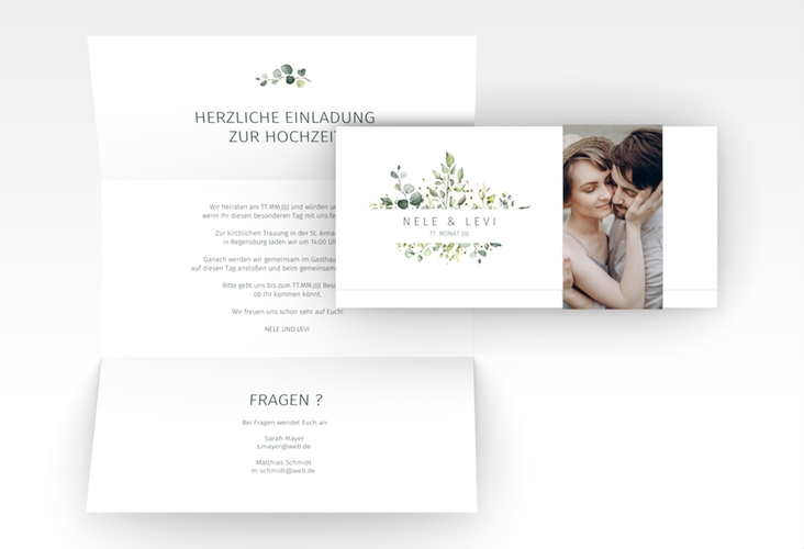 Hochzeitseinladung Enchanting Wickelfalzkarte + Banderole weiss