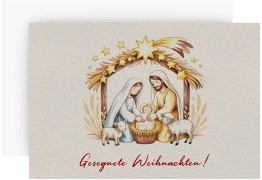 Weihnachtskarte Weihnachtskrippe A6 Karte quer beige für Weihnachtsgrüße mit Familienfoto