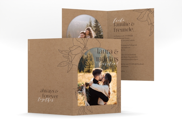 Hochzeitseinladung Alpenblume A6 Klappkarte hoch Kraftpapier hochglanz