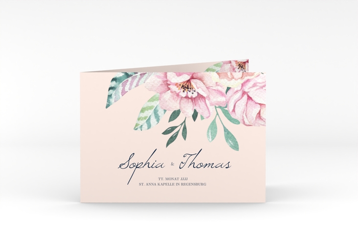 Hochzeitseinladung Blooming A6 Klappkarte quer rosa hochglanz