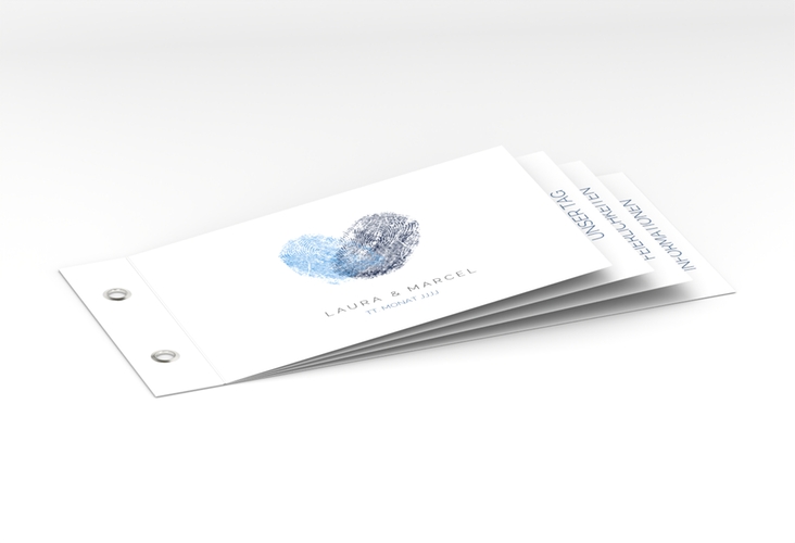 Hochzeitseinladung Fingerprint Booklet blau hochglanz schlicht mit Fingerabdruck-Motiv