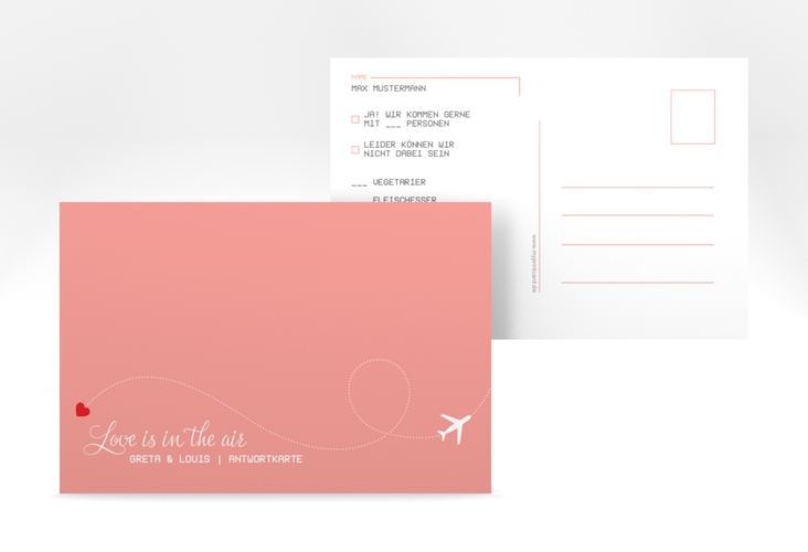 Antwortkarte Hochzeit Weddingpass A6 Postkarte rosa