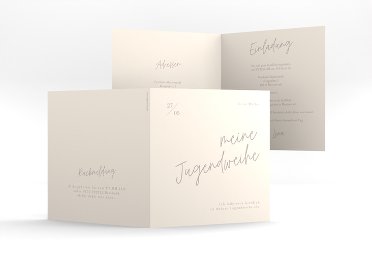 Einladungskarte Jugendweihe Frisch quadr. Klappkarte beige