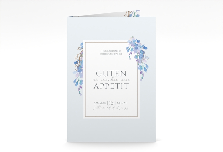 Menükarte Hochzeit Blauregen A5 Klappkarte hoch mit Wisteria-Blüten