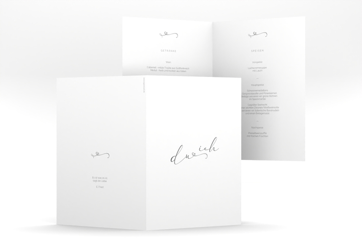 Menükarte Hochzeit Zweisamkeit A5 Klappkarte hoch im minimalistischen Stil mit Aufschrift du & ich