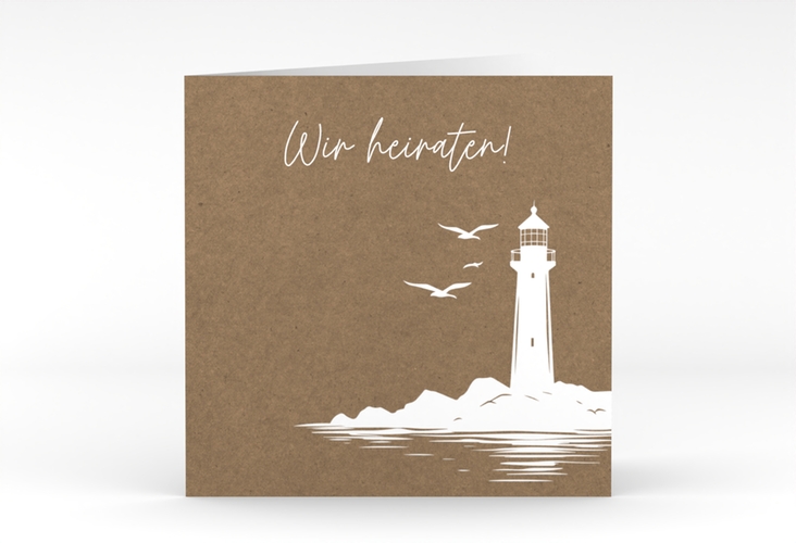 Hochzeitseinladung Leuchtturm quadr. Klappkarte Kraftpapier