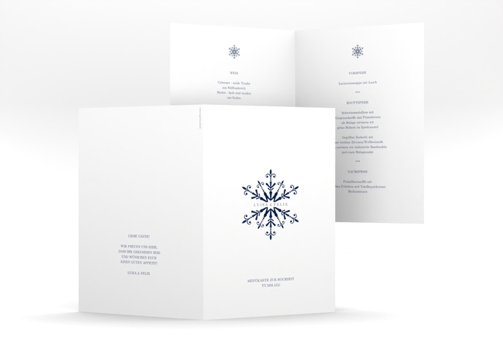 Menükarte Hochzeit Crystal A5 Klappkarte hoch weiss hochglanz mit Eiskristall