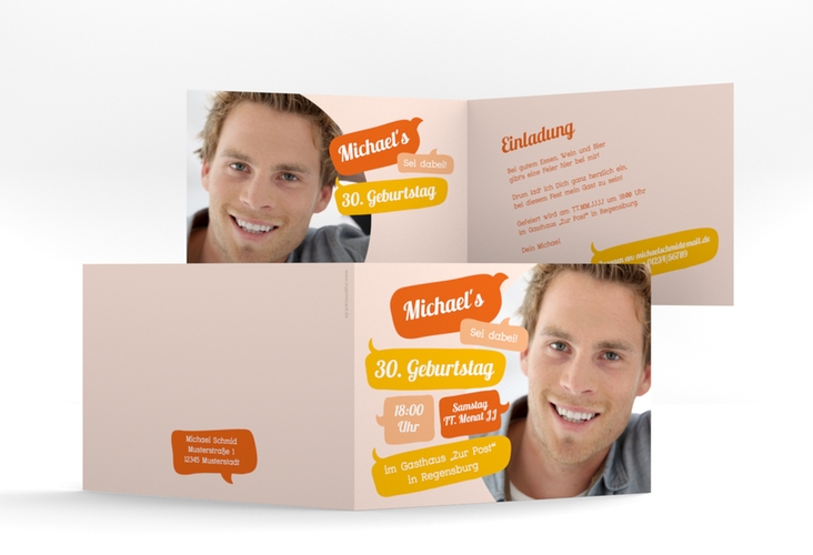 Einladung 30. Geburtstag Whatsup A6 Klappkarte quer orange
