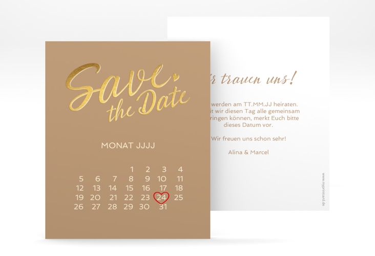 Save the Date-Kalenderblatt Glam Kalenderblatt-Karte beige hochglanz