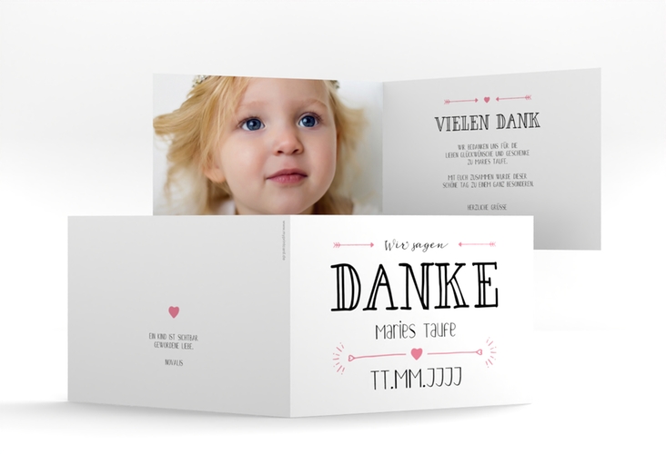 Danksagung Taufe Lettering A6 Klappkarte quer rosa