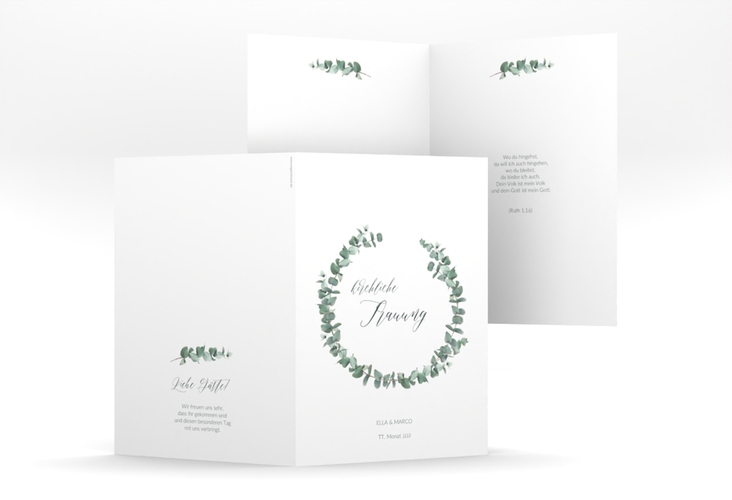 Kirchenheft Hochzeit Silverleaf A5 Klappkarte hoch weiss hochglanz mit Eukalyptus-Zweig