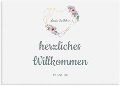 Klick: Details zu Willkommensschild Leinwand "Herzgold" anzeigen Willkommensschild Leinwand Herzgold 70 x 50 cm Leinwand weiss