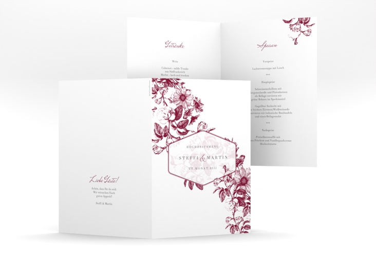 Menükarte Hochzeit Magnificent A5 Klappkarte hoch rot hochglanz