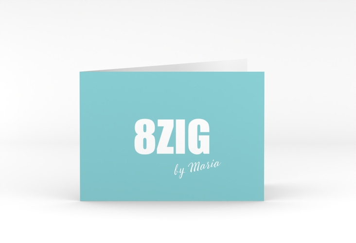 Einladung 80. Geburtstag Zig A6 Klappkarte quer tuerkis