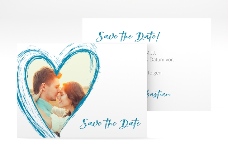 Save the Date-Visitenkarte Liebe Visitenkarte quer tuerkis hochglanz