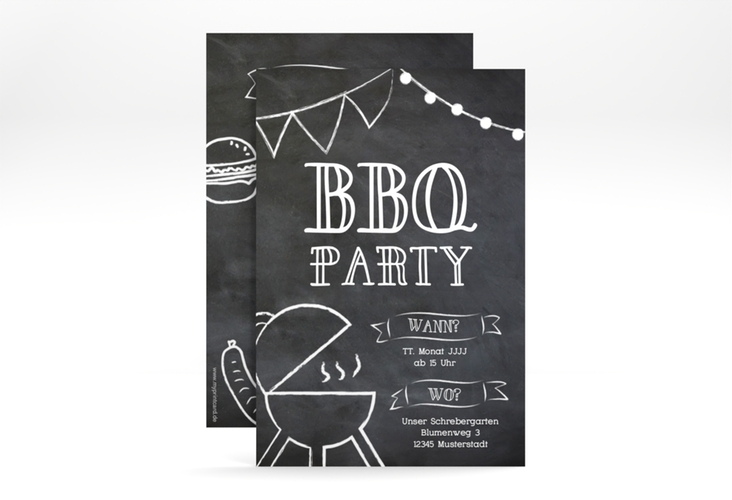 Party Einladung BBQ A6 Karte hoch schwarz hochglanz fürs Grillfest