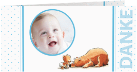 Danksagung Taufe Dinky lange Klappkarte quer blau