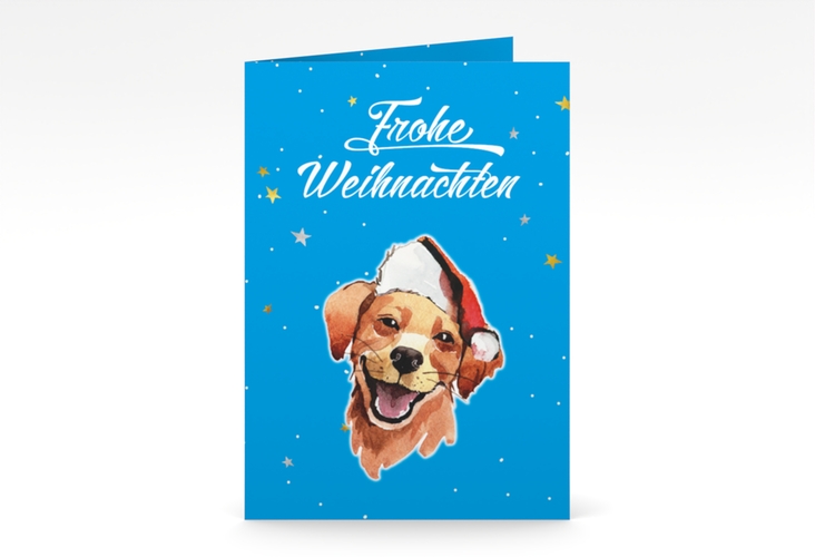 Weihnachtskarte "Frosty" A6 Klappkarte mit Hund mit Nikolausmütze